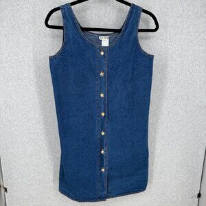 Avon VTG Denim Button Front Dress Size M Blue Oversized USA Made Knee Length